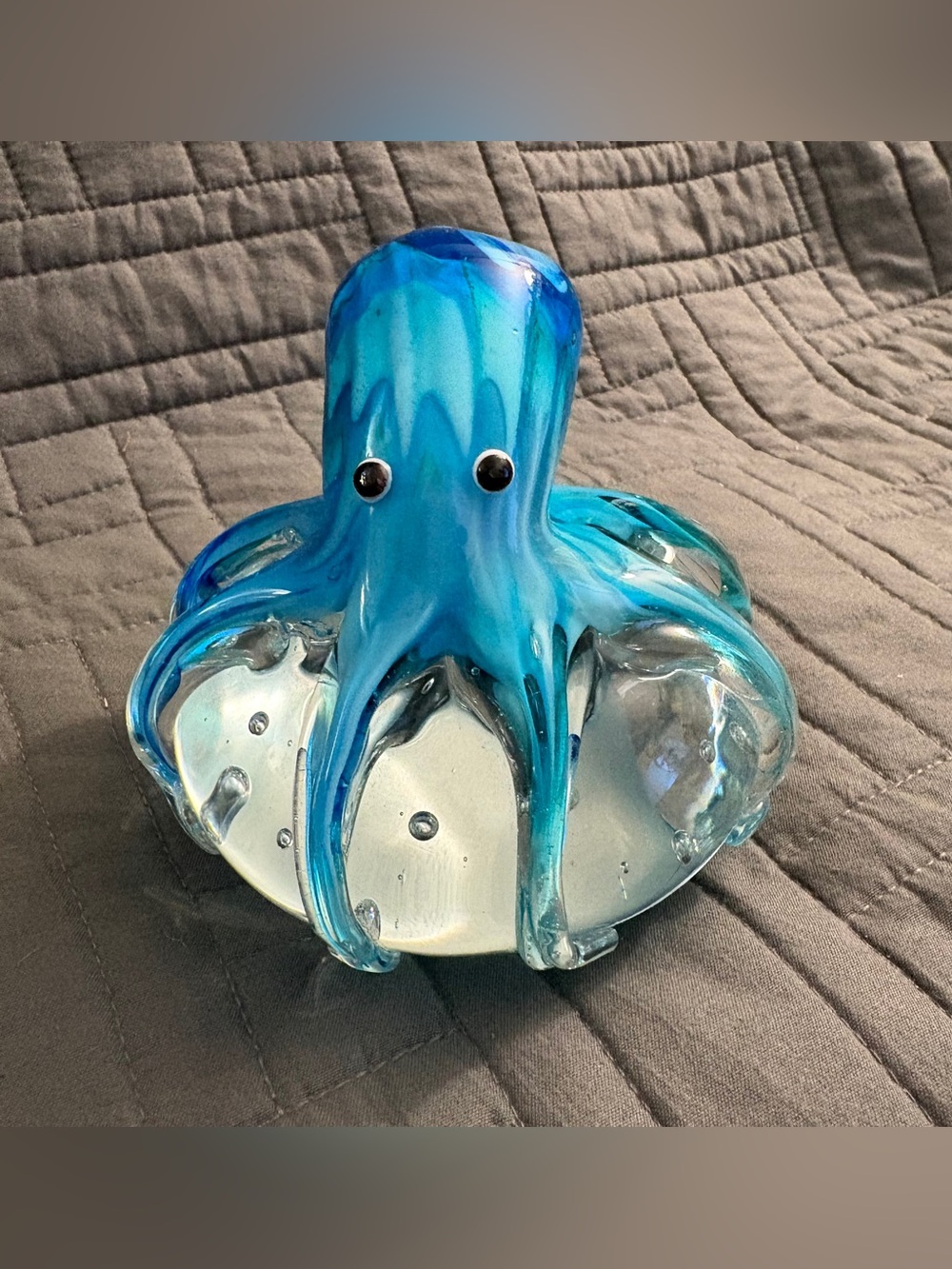 Handmade Octopus Blown Glass Figurine Gift Home Decor Blue-Green Paper Weight